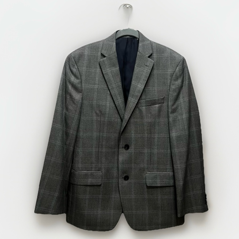 $30 SALE Michael Kors Mens Gray‎ Windowpane Designer Blazer Sz 38 Regular Fit